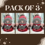 Women 3 Pc's Beanie Cap With Neck Warmer And Mask - Red