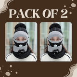 Women 3 Pc's Beanie Cap With Neck Warmer And Mask - Black