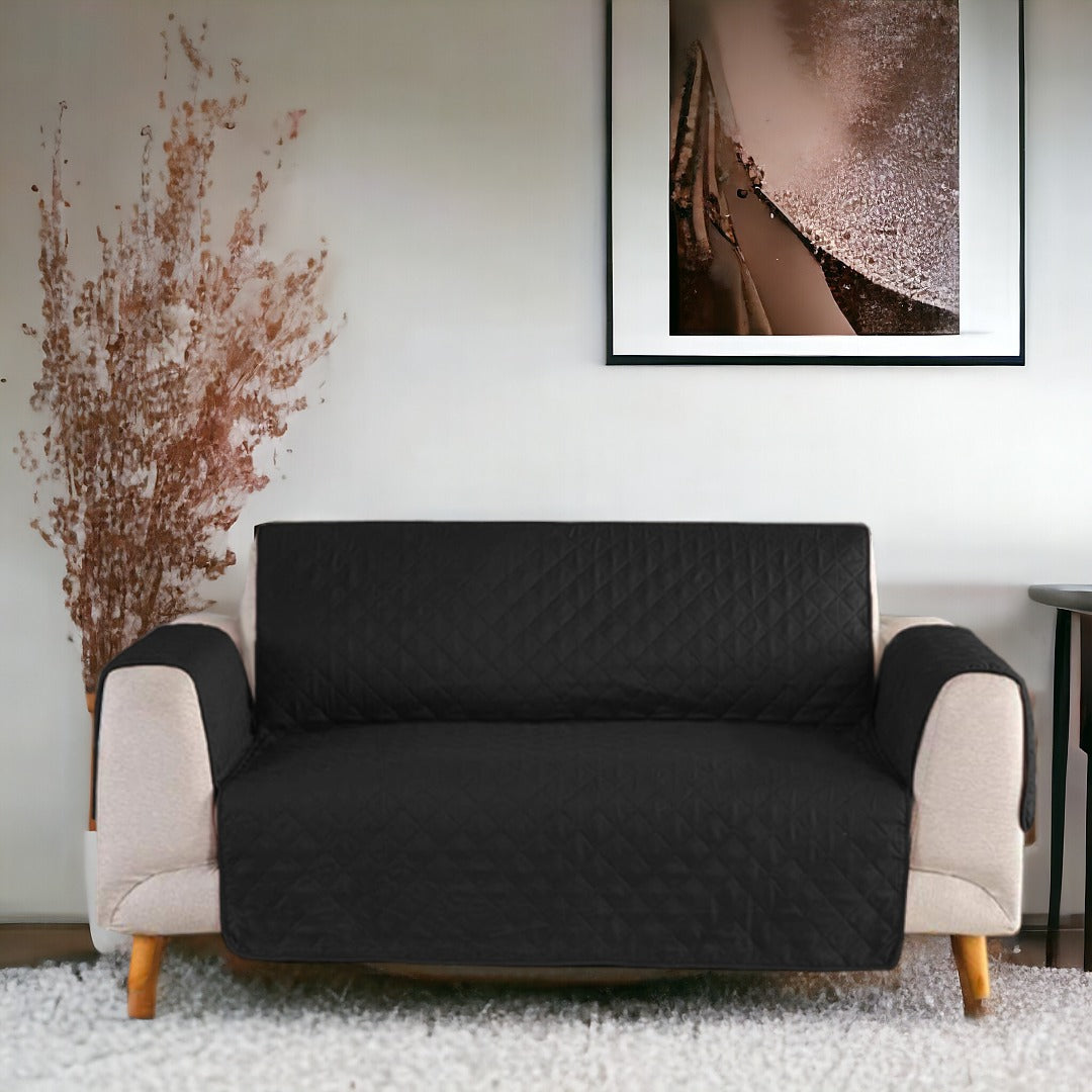Cotton Quilted Sofa Runner - Sofa Coat (Black)