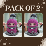 Women 3 Pc's Beanie Cap With Neck Warmer And Mask - Purple