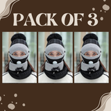 Women 3 Pc's Beanie Cap With Neck Warmer And Mask - Black