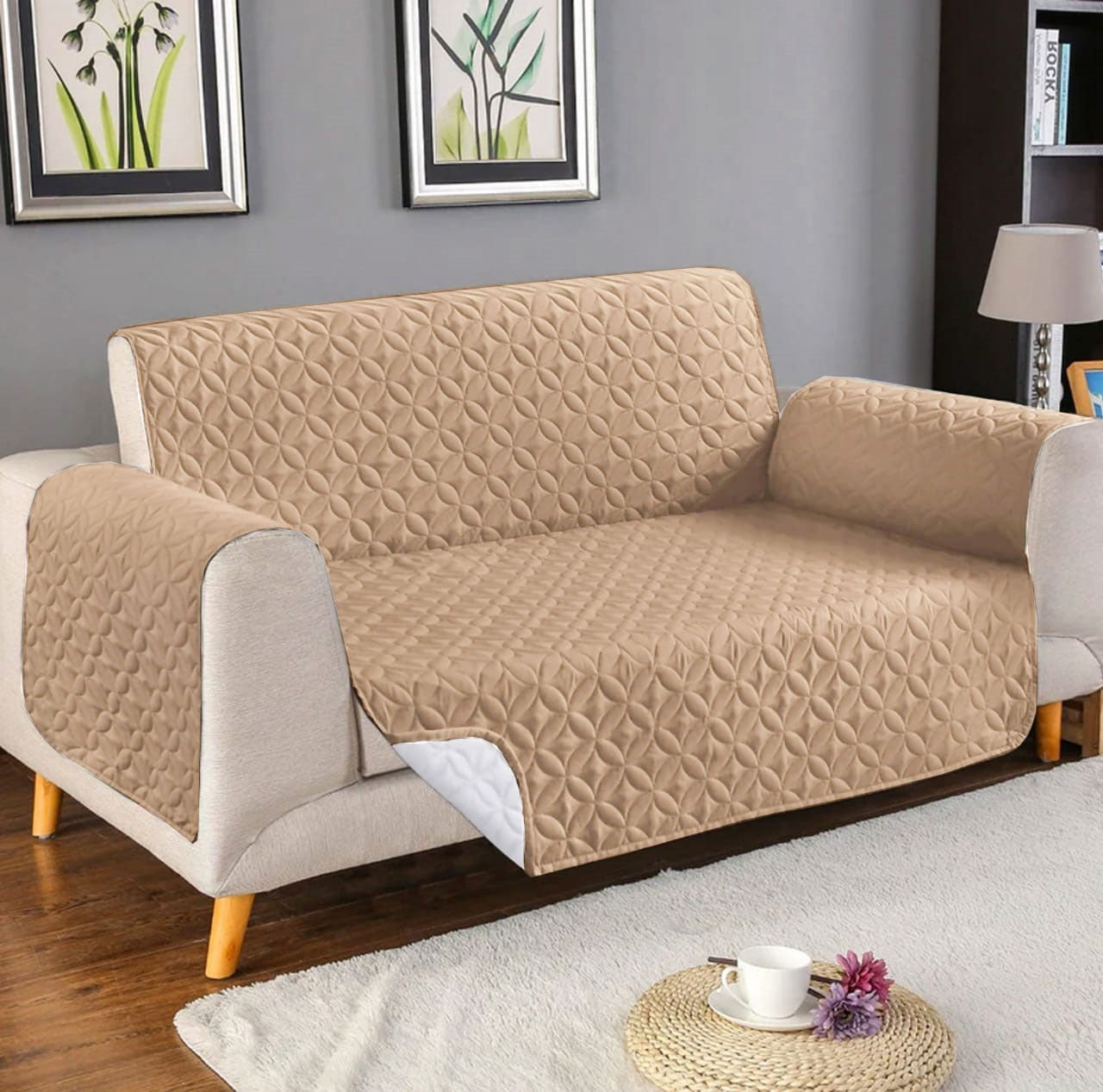 Ultrasonic Microfiber Sofa Cover - Beige