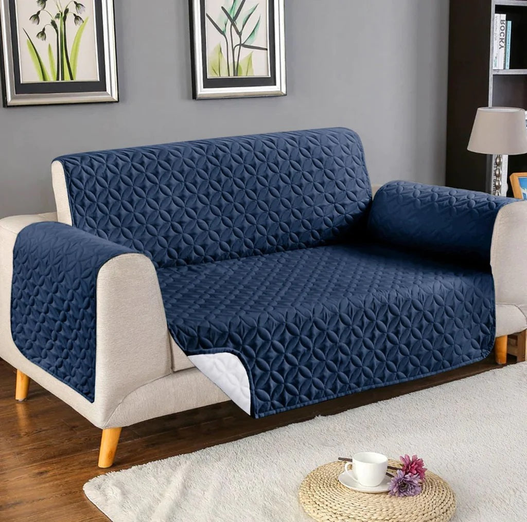 Ultrasonic Microfiber Sofa Cover - Navy Blue
