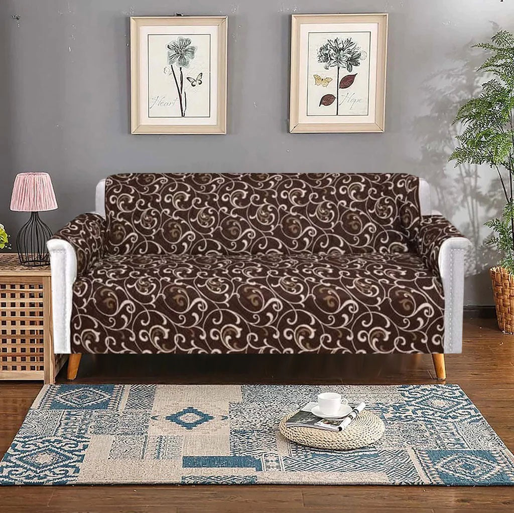 Printed Quilted Sofa Cover - Sofa Coat/Sofa Runner - Dark Brown