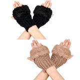 Women Faux Rabbit Fur Gloves - Black