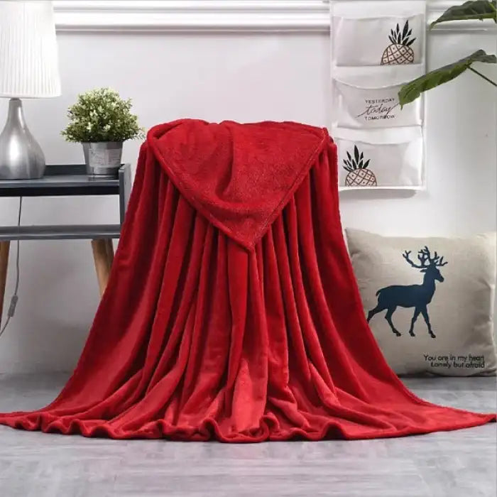 Coral Fleece Embossed Thermal Soft Ac Throw Blanket - Red