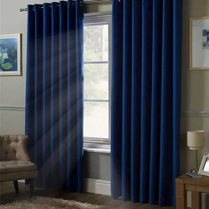 Plain Jacquard Curtains - Dark Blue