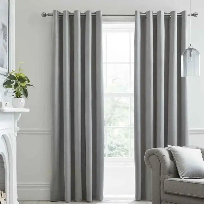 Plain Jacquard Curtains - Light Grey