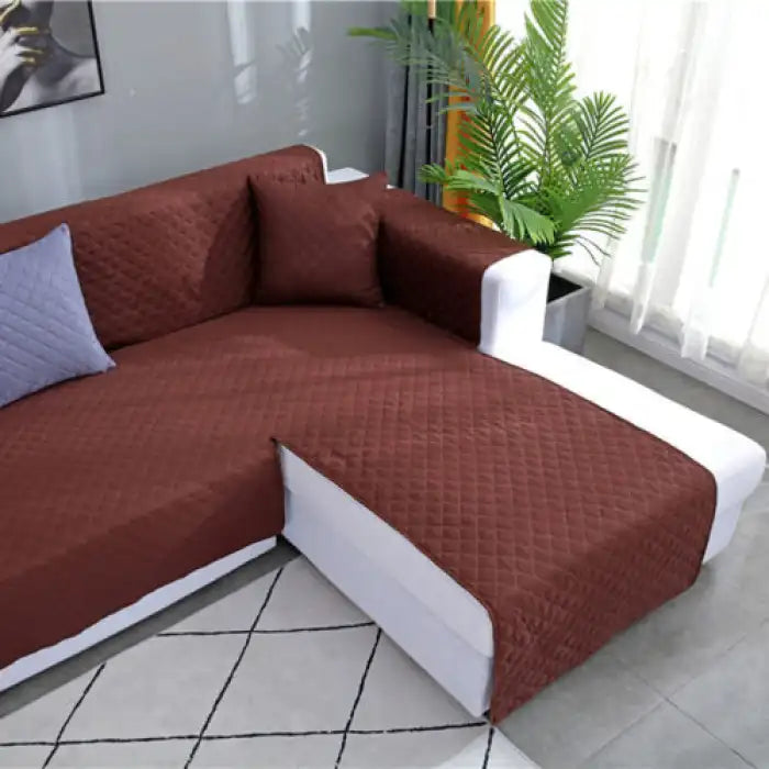 Quilted Cotton L-Shape Sofa Cover - Brown