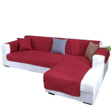 Quilted Cotton L-Shape Sofa Cover - Maroon