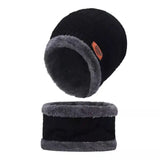Unisex Beanie Wool Cap With Neck Warmer - Black