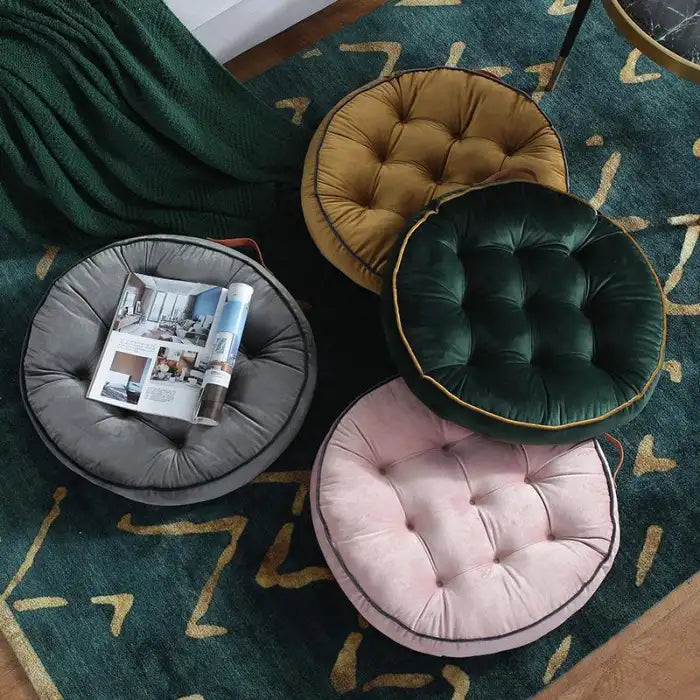Velvet Round Floor Cushions With Ball Fiber Filling (1 Pair = 2 Pieces) - Dark Brown