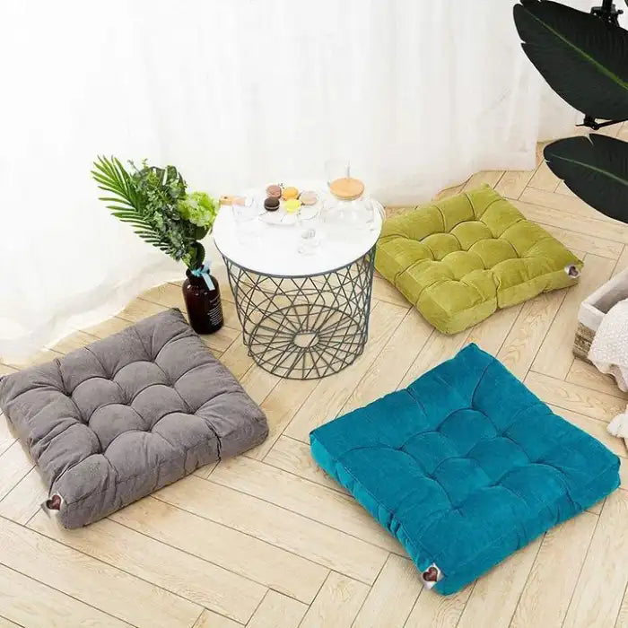 Velvet Square Floor Cushions With Ball Fiber Filling (1 Pair = 2 Pieces) - Dark Grey