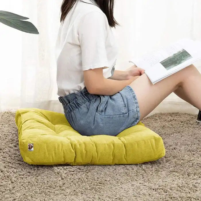 Velvet Square Floor Cushions With Ball Fiber Filling (1 Pair = 2 Pieces) - Yellow