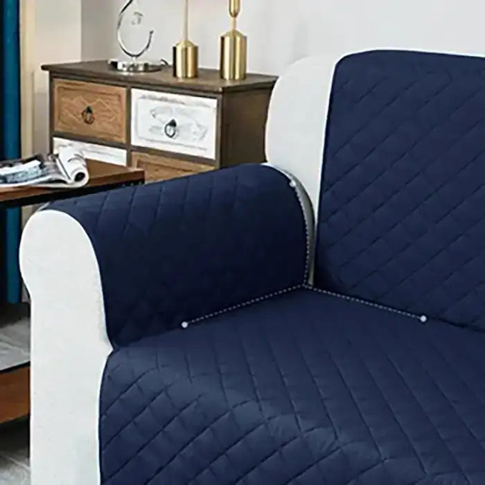 Waterproof Cotton Quilted Sofa Cover - Runners (Blue)