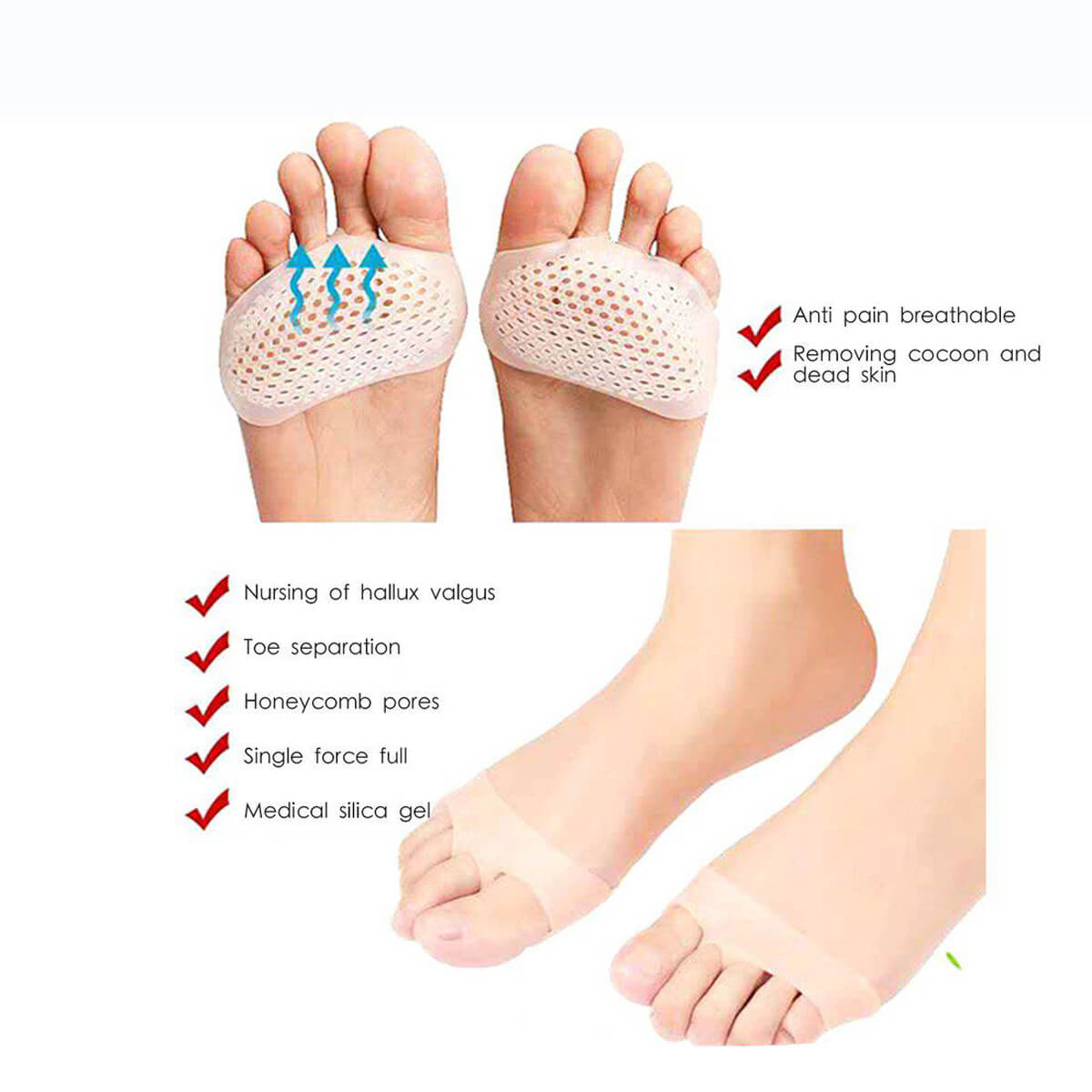 Soft Honeycomb Forefoot Pain Relief Pads